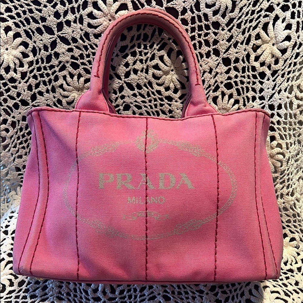 Prada Pink Canapa Canvas Tote Bag